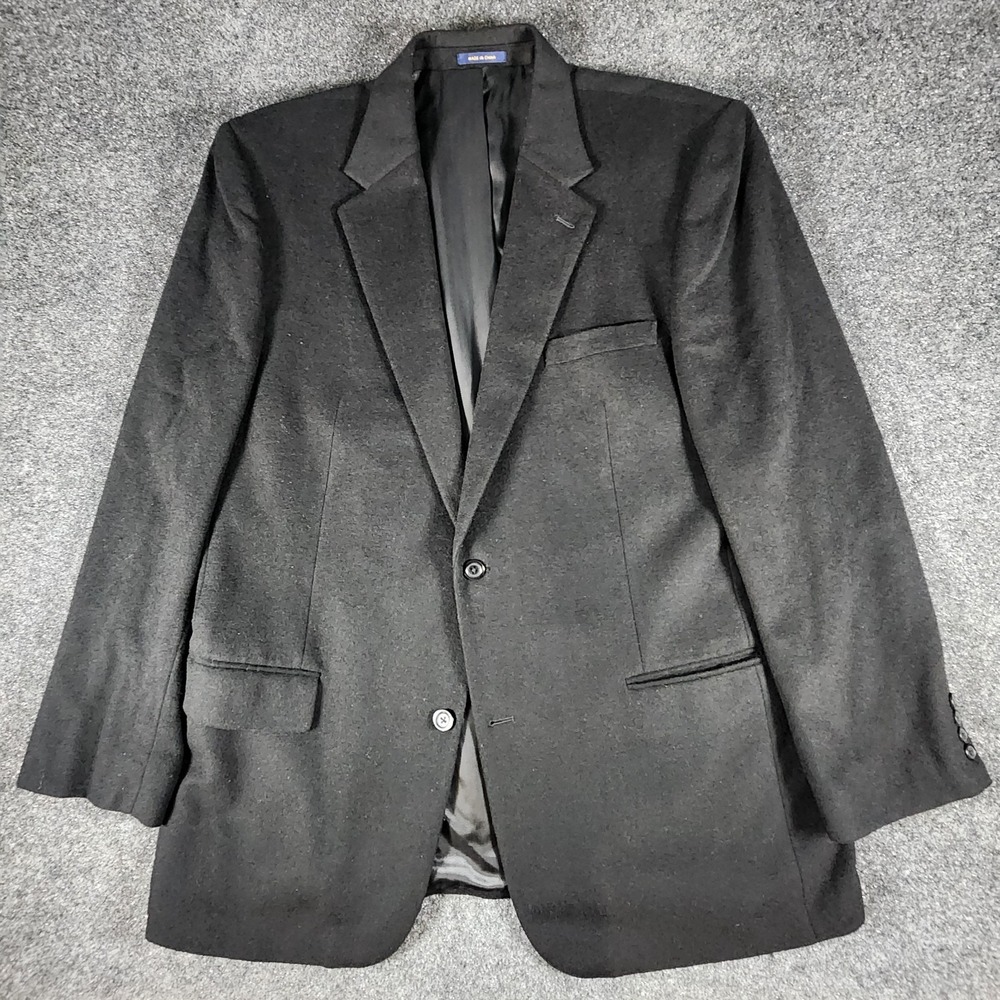 Club Room for Macys Blazer Men's 46L Black Worsted Wool Silk Cashmere Sport Coat